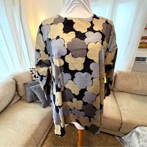 MONA LISA Long Sleeve lightweight linen Top - Black, Gray, blue, Beige Pattern